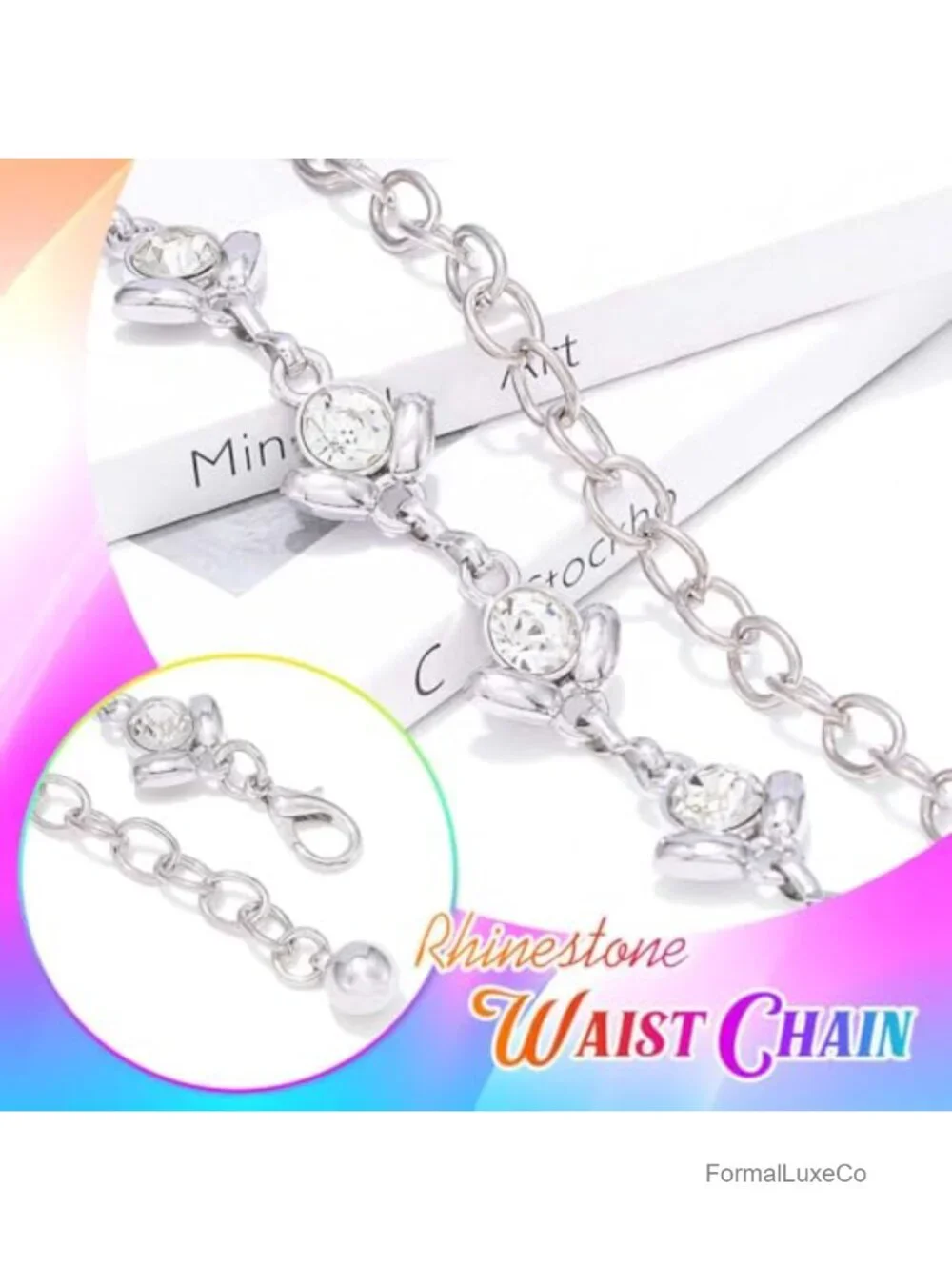 Rhinestone Waist Chain Belt Sparkly Adjustable Dress Belt Women Bling Jewelry
